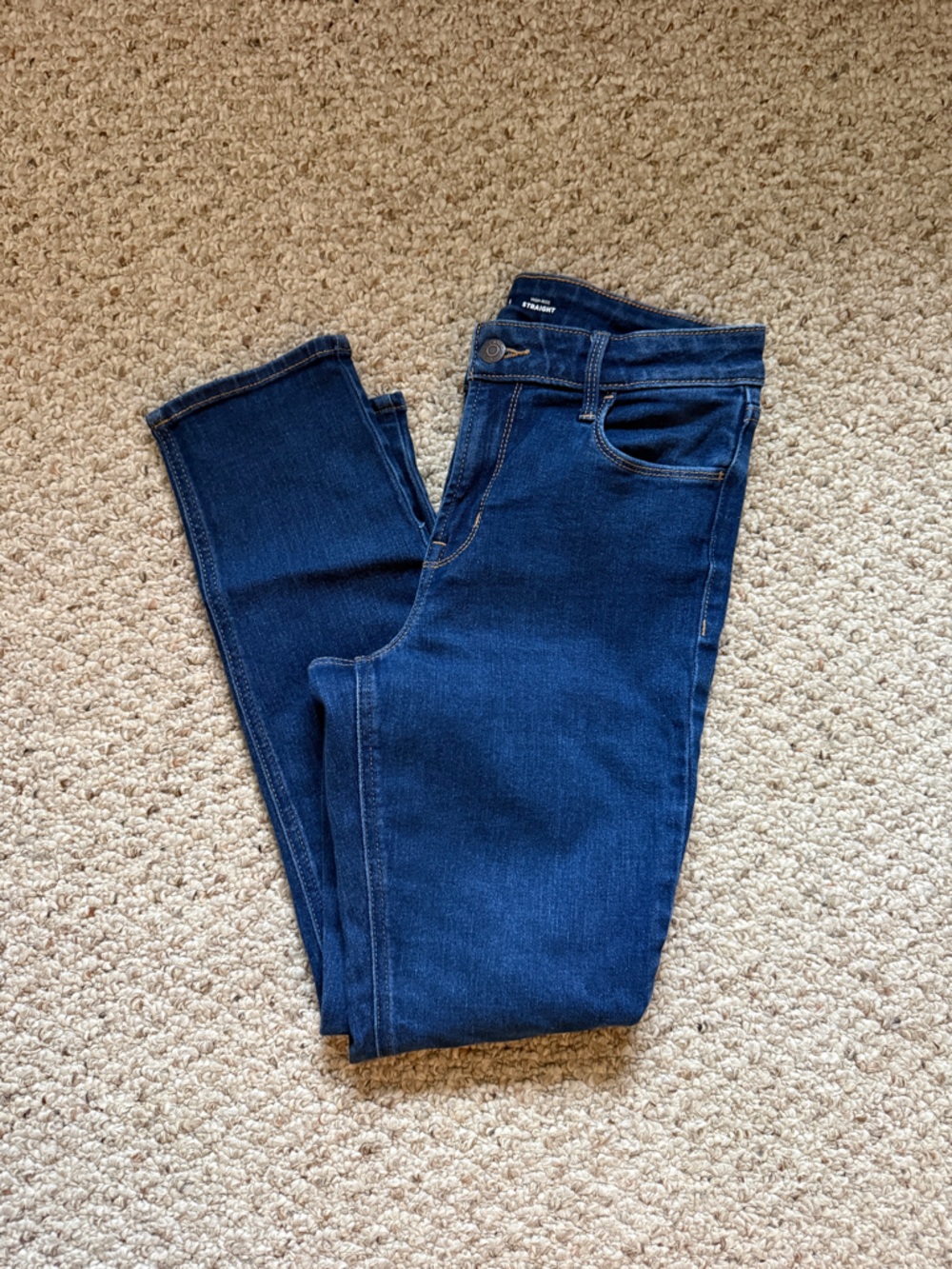 Old Navy Straight Leg High Rise Jeans in Deep Blue Denim